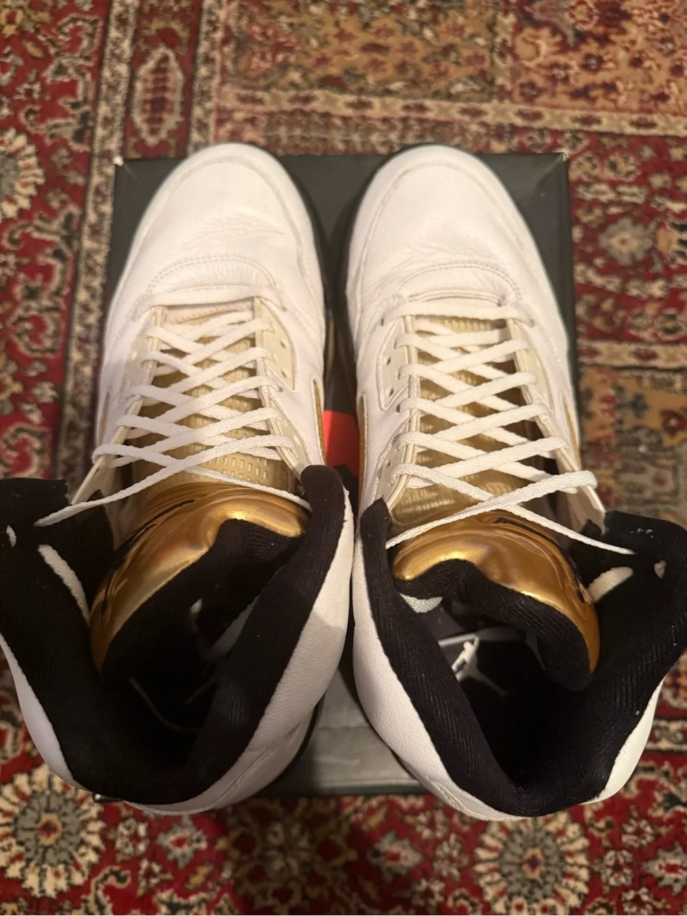 Jordan 5 Retro Olympic- White and Gold Retro Basketball Sneakers